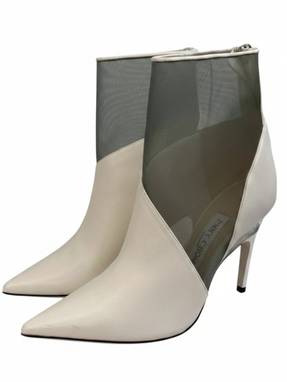 JIMMY CHOO Sioux 100 Ankle Boots Women's US6.5 EU36.5 White Leather Mesh Bootie